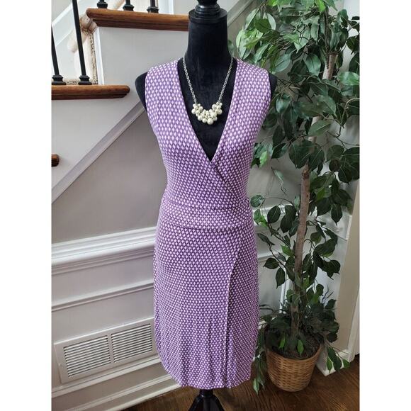 Sade Women's Purple & White Viscose V-Neck Sleeveless Knee Length Dress Size 4 - Picture 1 of 12